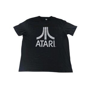 Atari Mens L Graphic T-Shirt Black Silver Logo Retro Gaming 2019 Difuzed SS